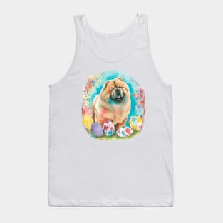 Chow Chow Easter Egg Spring Floral Watercolor Painting Dog Lover Art Tank Top